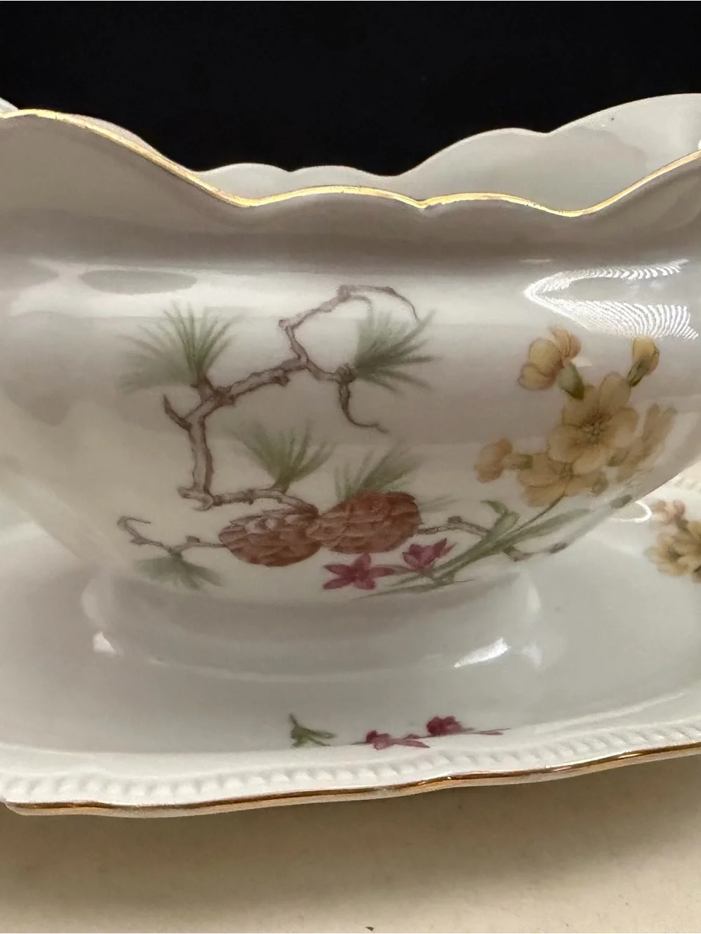 Vin PMR Bavaria Jaegar & Comapny Gravy Boat w Underplate Gold Trim